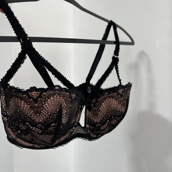 NEW Bebe Rexha x Adore Me Kimmy Push Up Balconette Bra Black Tan Nude Lace 34DDD - Picture 6 of 7